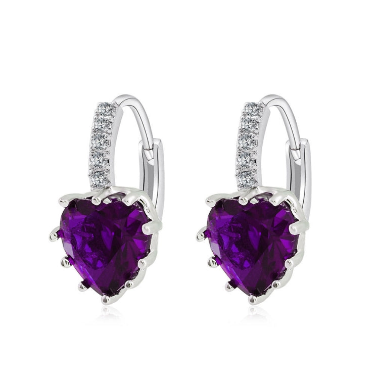 Niedliche Herz Echt 925 Sterlingsilber Cubic Zirkonia Stein Ohrringe, Platin mit weißem Zirkonia, Platin mit lila Zirkonia, Platin mit meerblauem Zirkonia, Platin mit Champagner, Platin mit olivgrün, Gold mit gelbem Zirkonia