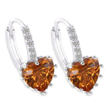 Niedliche Herz Echt 925 Sterlingsilber Cubic Zirkonia Stein Ohrringe, Platin mit weißem Zirkonia, Platin mit lila Zirkonia, Platin mit meerblauem Zirkonia, Platin mit Champagner, Platin mit olivgrün, Gold mit gelbem Zirkonia