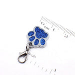 enamel cat dog key chain charms featuring a blue glitter paw print pendant with lobster clasp