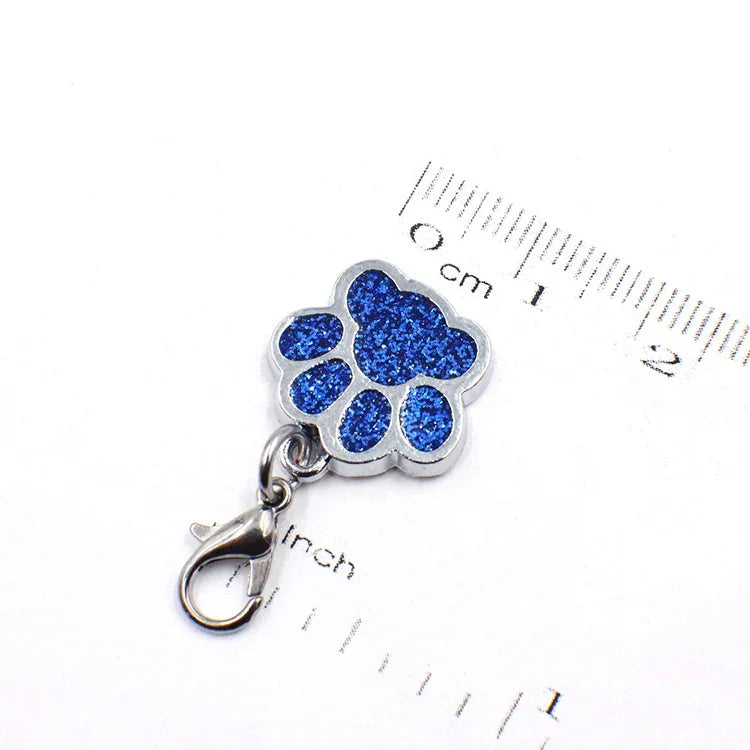 enamel cat dog key chain charms featuring a blue glitter paw print pendant with lobster clasp