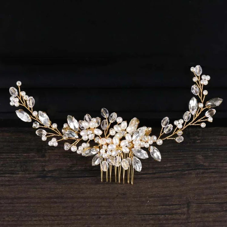Goldene Perlenstirnbänder, Diademe, Strass-Haarkämme für die Braut, Kopfschmuck, goldene Perlen