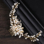 Goldene Perlenstirnbänder, Diademe, Strass-Haarkämme für die Braut, Kopfschmuck, goldene Perlen