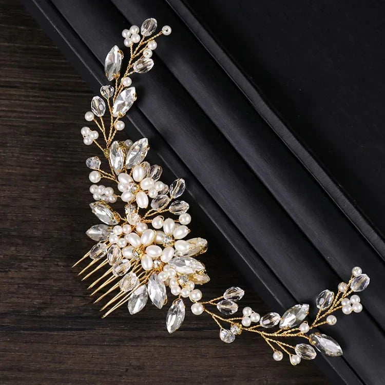 Goldene Perlenstirnbänder, Diademe, Strass-Haarkämme für die Braut, Kopfschmuck, goldene Perlen