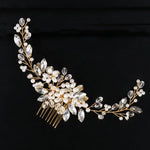 Goldene Perlenstirnbänder, Diademe, Strass-Haarkämme für die Braut, Kopfschmuck, goldene Perlen