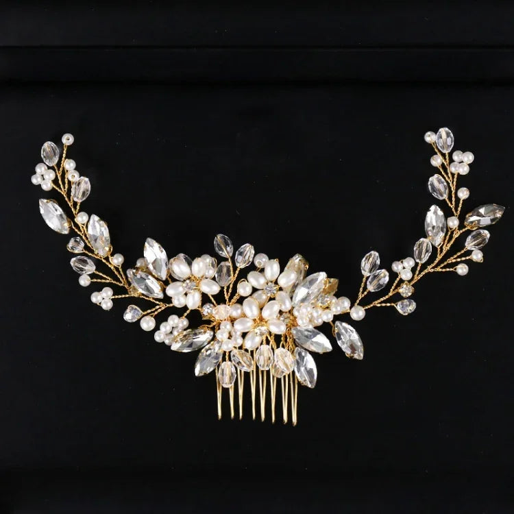 Goldene Perlenstirnbänder, Diademe, Strass-Haarkämme für die Braut, Kopfschmuck, goldene Perlen