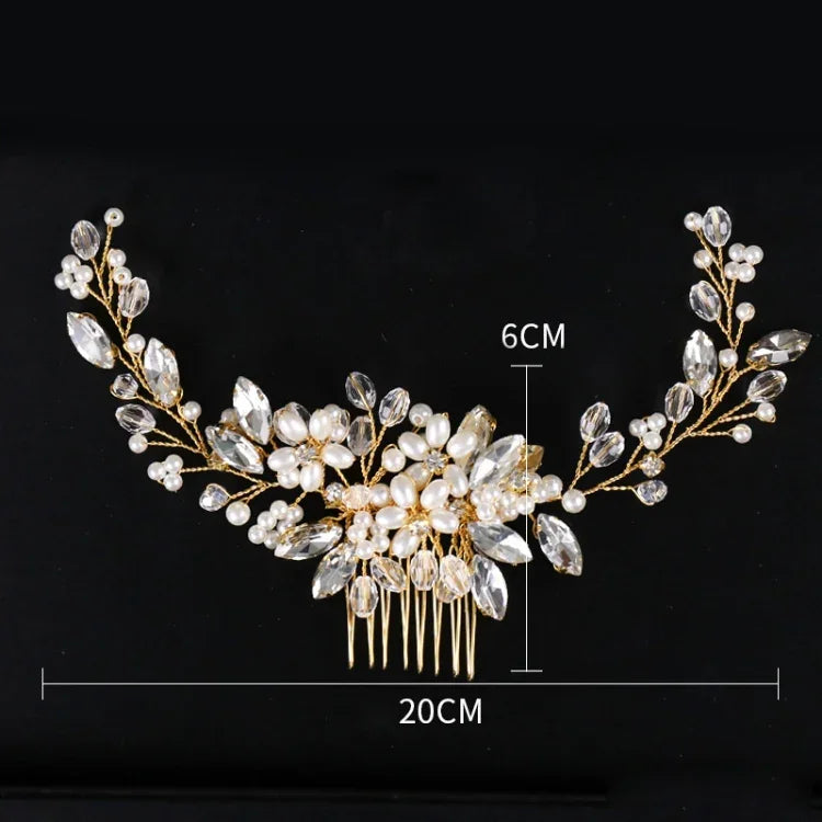 Goldene Perlenstirnbänder, Diademe, Strass-Haarkämme für die Braut, Kopfschmuck, goldene Perlen