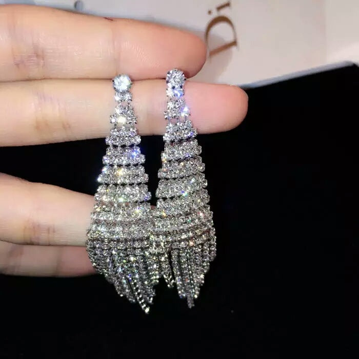 Super Blitz Diamant Zweifarbige Quasten Ohrringe für Damen, Gold Clip Ohrringe, Gold Stecker Ohrringe, Silber Clip Ohrringe, Silber Stecker Ohrringe