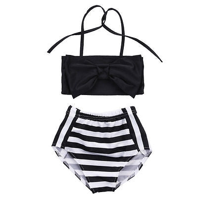 Niedlicher Baby-Mädchen-Bikini gestreift Dreieck mit Schleife Badeanzug Stolze Prinzessin Strandbekleidung, 70, 80, 90, 100, 110