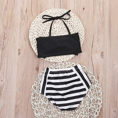 Niedlicher Baby-Mädchen-Bikini gestreift Dreieck mit Schleife Badeanzug Stolze Prinzessin Strandbekleidung, 70, 80, 90, 100, 110