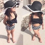 Niedlicher Baby-Mädchen-Bikini gestreift Dreieck mit Schleife Badeanzug Stolze Prinzessin Strandbekleidung, 70, 80, 90, 100, 110