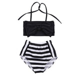 Niedlicher Baby-Mädchen-Bikini gestreift Dreieck mit Schleife Badeanzug Stolze Prinzessin Strandbekleidung, 70, 80, 90, 100, 110