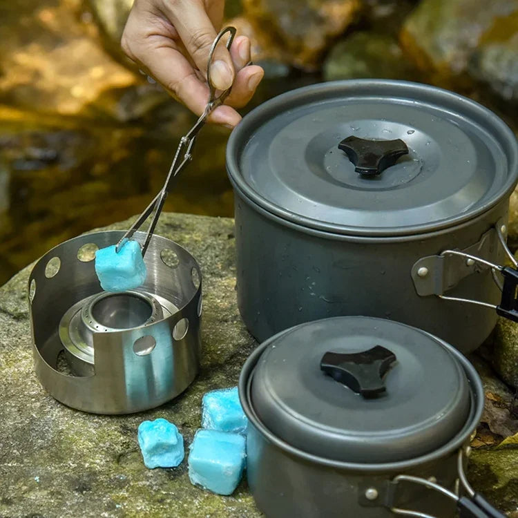 Outdoor Picknickkocher Edelstahl Tragbarer Mini-Spirituskocher mit Deckel