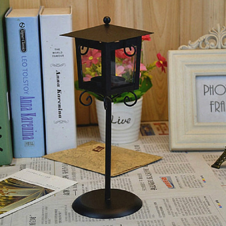 Glas Retro Schmiedeeisen Straßenlaterne Kerzenständer Haus Hochzeitsdekoration, Schwarz, Weiß