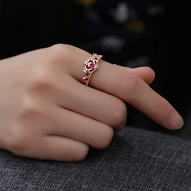 Damen Kristall Ring Mode Liebes Herz Krone Strass Ring, Roter Diamant, Blauer Diamant