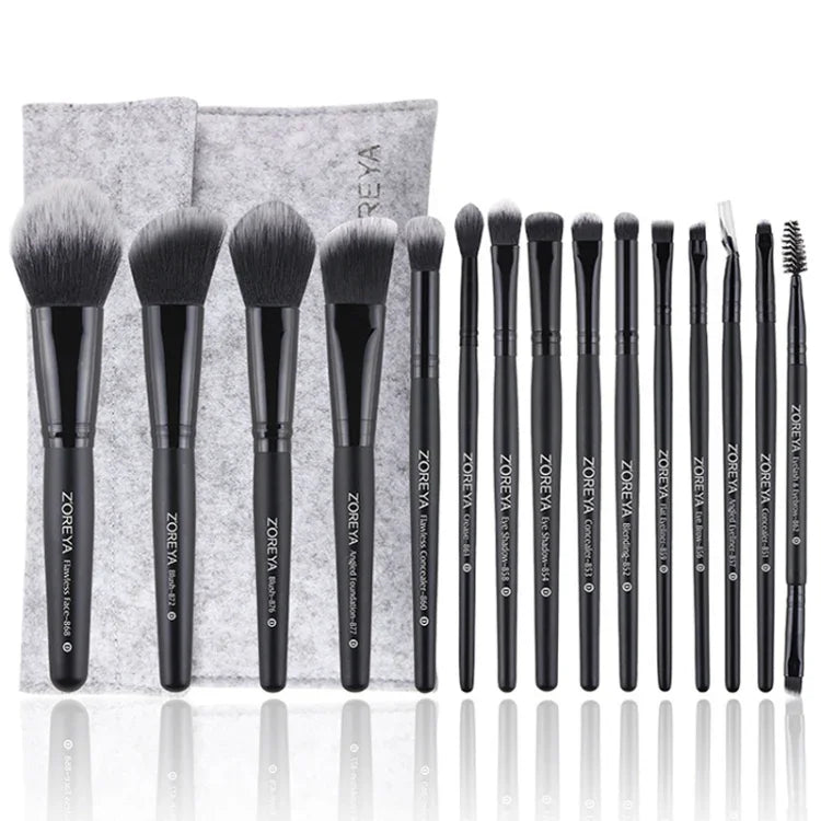 Zoreya Make-up-Pinselset mit weichen, synthetischen Borsten, Augen-Make-up-Werkzeuge, tierversuchsfrei, schwarz, Verblendpinsel für Lidschatten, Foundation-Pinsel