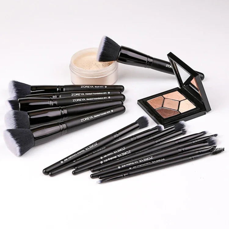 Zoreya Make-up-Pinselset mit weichen, synthetischen Borsten, Augen-Make-up-Werkzeuge, tierversuchsfrei, schwarz, Verblendpinsel für Lidschatten, Foundation-Pinsel