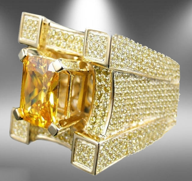 Herren Luxuriöser Mikrobefasster Zirkon Ring, Gold