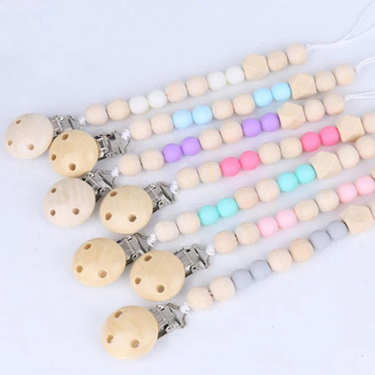 Baby Schnuller Clip Kette Holzhalter Beruhigungssauger Schnuller Clips Leine Gurt Schnullerhalter für Säuglingsernährung