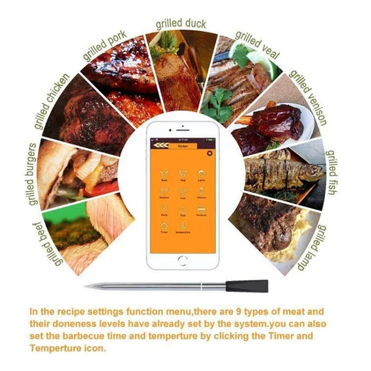 BBQ Küchen Drahtlos Bluetooth Smart Bratenthermometer, Lebensmitteltemperaturbereich: 0-100 Grad