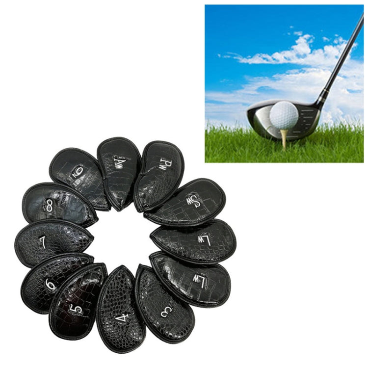 12-in-1 PU-Leder Golfclub-Kappen-Set, schwarze Litschi-Struktur