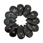 12-in-1 PU-Leder Golfclub-Kappen-Set, schwarze Litschi-Struktur