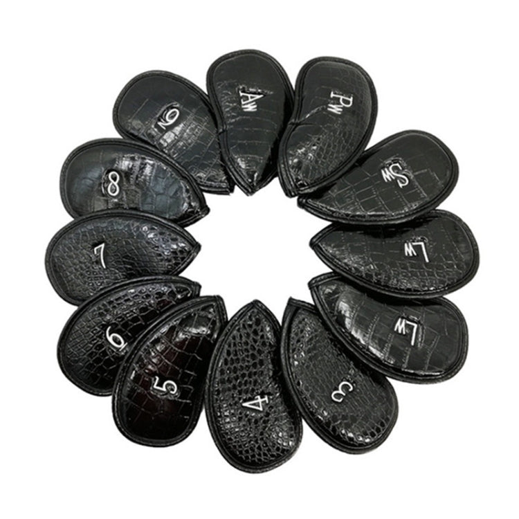12-in-1 PU-Leder Golfclub-Kappen-Set, schwarze Litschi-Struktur