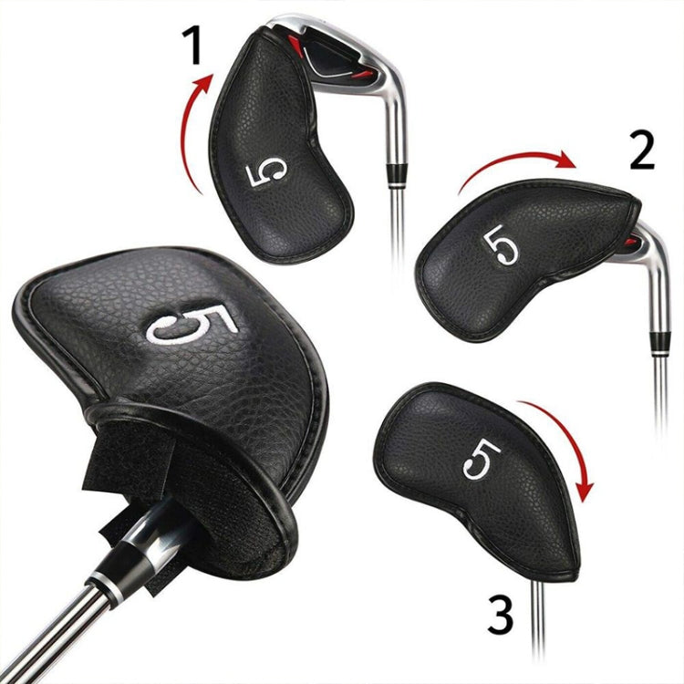 12-in-1 PU-Leder Golfclub-Kappen-Set, schwarze Litschi-Struktur