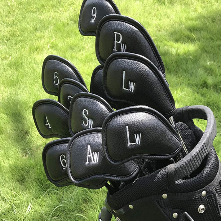 12-in-1 PU-Leder Golfclub-Kappen-Set, schwarze Litschi-Struktur