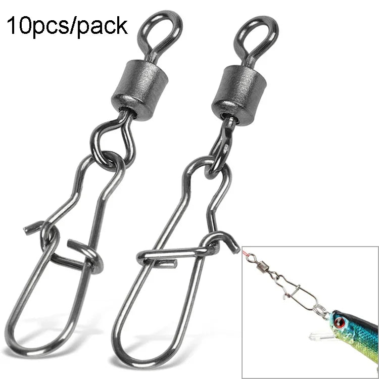 10 Stk./Packung Edelstahl-Angelverbinder, kugelgelagerter Wirbelverbinder, Angelzubehör, 12(17mm), 10(20mm), 8(22mm), 7(25mm), 6(26mm), 5(29mm), 4(30mm), 3(34mm), 2(36mm), 1(40mm)