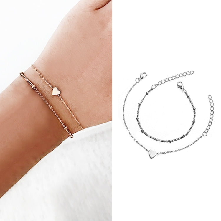 2 Sets Damen Minimalistische Kleine Liebe scharfe Gliederkette Armbänder, Gold, Silber