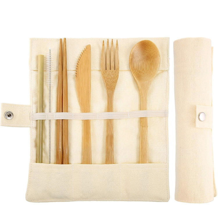 Reise Kreative Bambus Strohhalm Geschirr Messer Gabel Löffel Essstäbchen Set mit Stofftasche