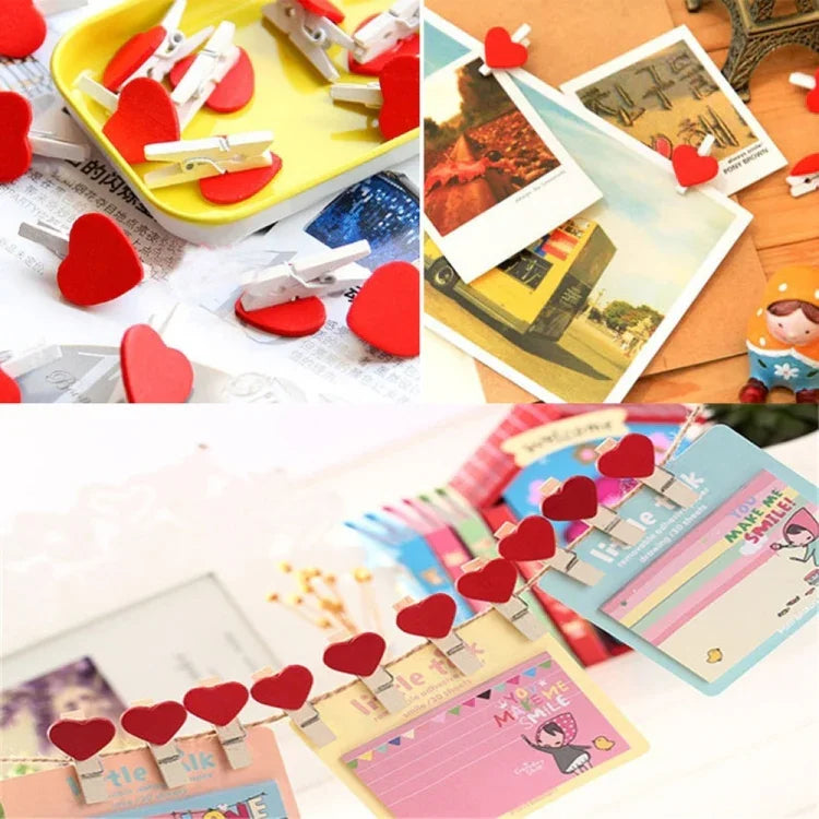 50 Stück Mini Rot Herz Liebe Holz Foto Papier Peg Pin Wäscheklammer Handwerk Postkartenklammern, Postkartenklammern