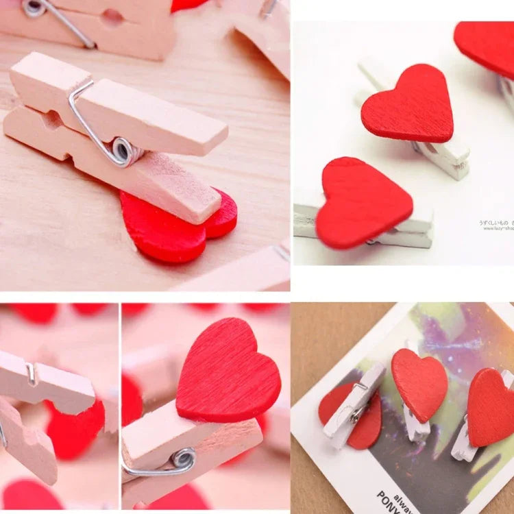 50 Stück Mini Rot Herz Liebe Holz Foto Papier Peg Pin Wäscheklammer Handwerk Postkartenklammern, Postkartenklammern