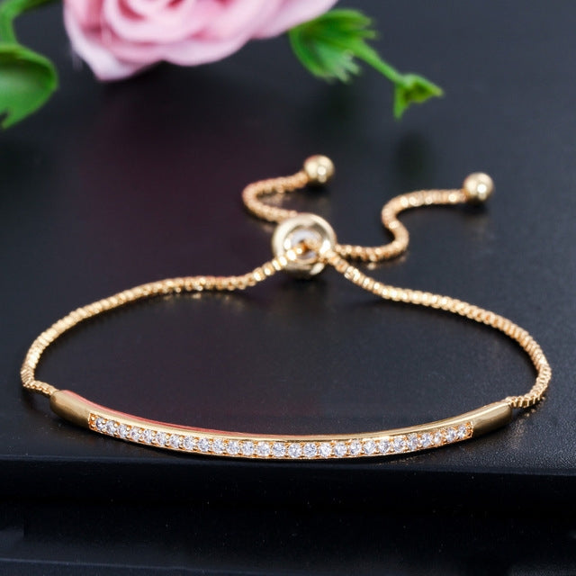 Verstellbares Feines Hand Schmuck Mikro-eingesetzter Zirkon Glänzendes Einzelreihiges Gebogenes Armband, Roségold, Platin, Gelbgold