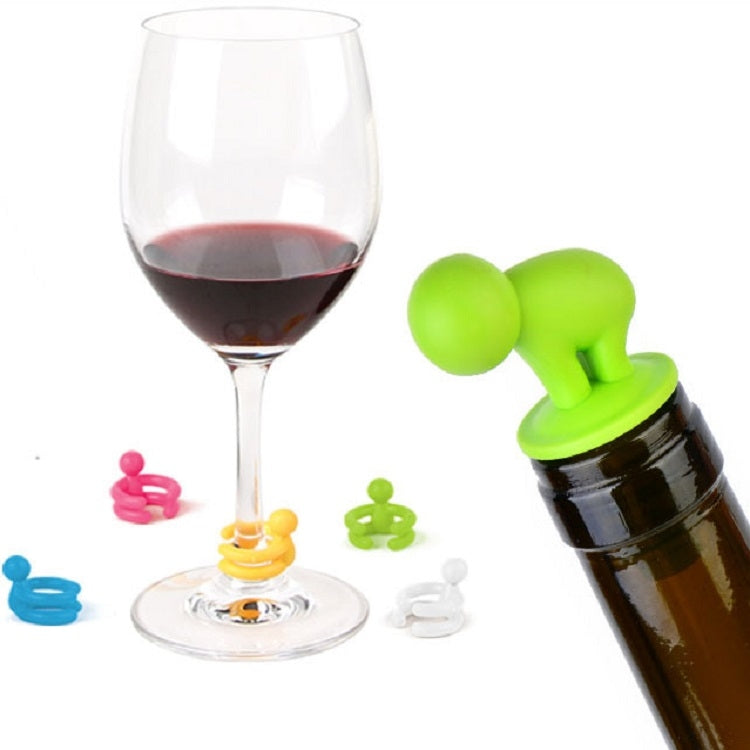 7 Stück Cartoon Silikon Versiegelter Spiralkorken für Rotwein + Becherfüße Set, Zufällige Farblieferung, 7 Stück Cartoon-Form
