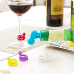 7 Stück Cartoon Silikon Versiegelter Spiralkorken für Rotwein + Becherfüße Set, Zufällige Farblieferung, 7 Stück Cartoon-Form
