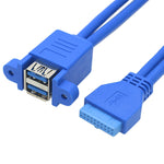 Motherboard 20-poliges drehbares Doppel USB3.0 Verlängerungskabel mit Ohrenschutzkabel, Blau