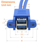 Motherboard 20-poliges drehbares Doppel USB3.0 Verlängerungskabel mit Ohrenschutzkabel, Blau