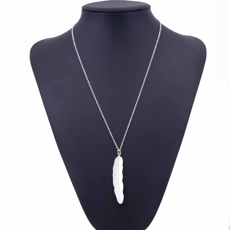 Vintage Lange Halskette Schmuck Einfacher Federanhänger Halsketten, Gold, Silber
