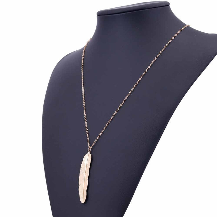 Vintage Lange Halskette Schmuck Einfacher Federanhänger Halsketten, Gold, Silber