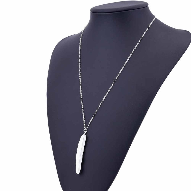 Vintage Lange Halskette Schmuck Einfacher Federanhänger Halsketten, Gold, Silber