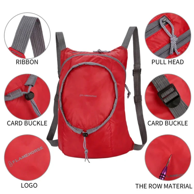Wasserdichter, faltbarer Nylon-Rucksack für Damen und Herren, tragbar, bequem, leicht, verstaubar, zusammenklappbar