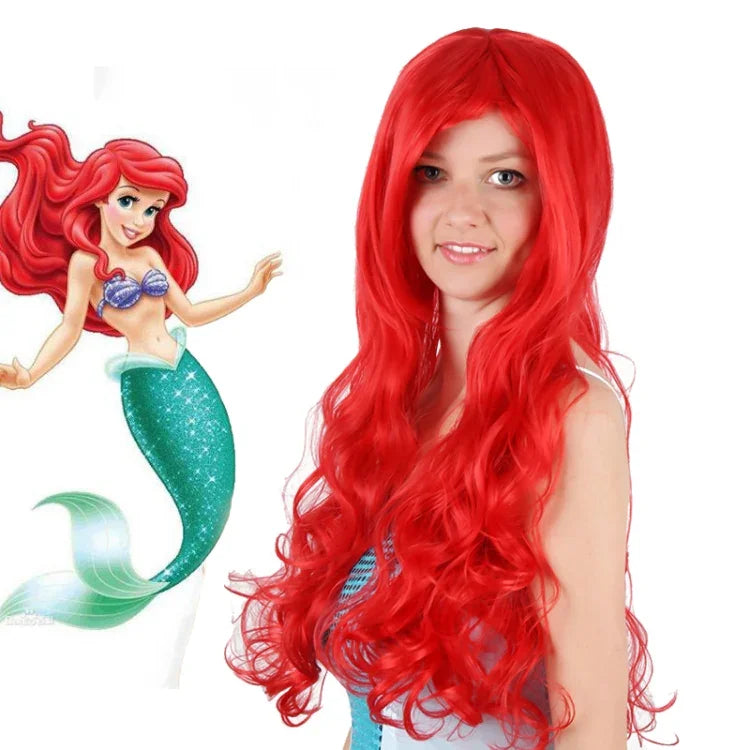 Anime Die kleine Meerjungfrau Prinzessin Arielle Cosplay Perücke Halloween Perücke Party Bühne Synthetische Rote Lockenperücke