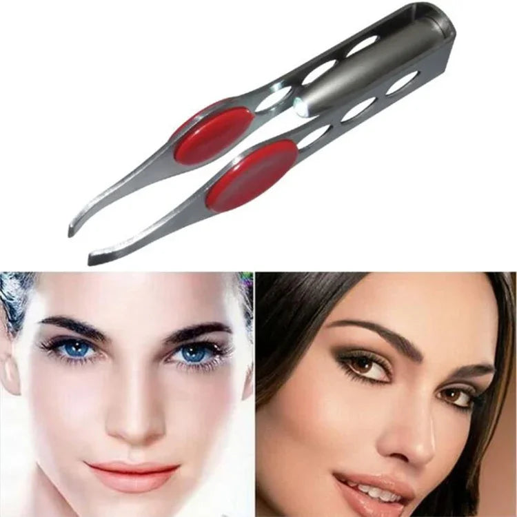 LED-Augenbrauenclip mit Licht, Augenbrauenpinzette mit vier Löchern, Beauty-Augenbrauenclip aus Edelstahl