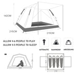 Outdoor 3-4 Personen Strand Verdickung Regendicht Automatisches Schnellaufbau Vierzelt Campingzelt, Automatisches Vinyl, Verbessertes Großes Vinyl