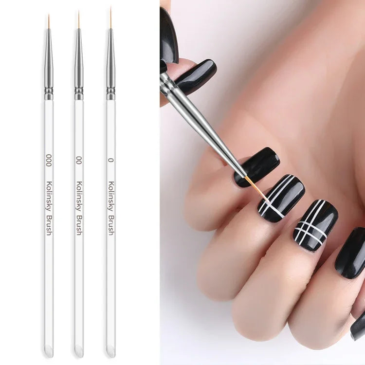 3 STÜCK Nagelkunst Pinsel Kristall Acryl Dünner Liner Zeichenstift Malerei Streifen Blumen Maniküre Werkzeuge