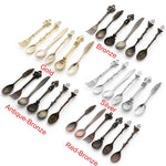 6tlg./Set Vintage Mini Kaffeelöffel Anzug Royal Stil Metall Geschnitzter Kaffee Obst Besteck Dessert Besteck Küchenwerkzeuge, Gold, Rotbronze, Antikbronze (mit roter Gabel), Antikbronze (mit Antikgabel), Silber