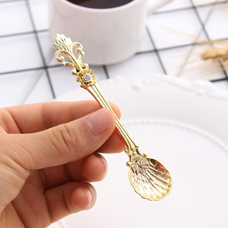 6tlg./Set Vintage Mini Kaffeelöffel Anzug Royal Stil Metall Geschnitzter Kaffee Obst Besteck Dessert Besteck Küchenwerkzeuge, Gold, Rotbronze, Antikbronze (mit roter Gabel), Antikbronze (mit Antikgabel), Silber