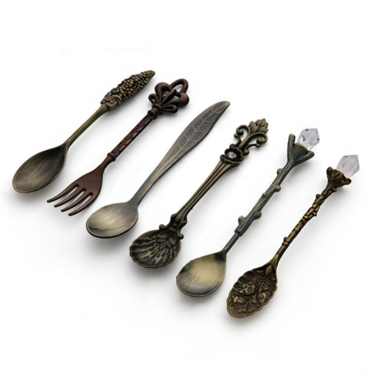 6tlg./Set Vintage Mini Kaffeelöffel Anzug Royal Stil Metall Geschnitzter Kaffee Obst Besteck Dessert Besteck Küchenwerkzeuge, Gold, Rotbronze, Antikbronze (mit roter Gabel), Antikbronze (mit Antikgabel), Silber