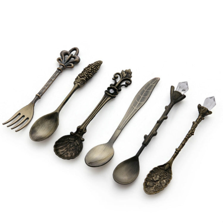 6tlg./Set Vintage Mini Kaffeelöffel Anzug Royal Stil Metall Geschnitzter Kaffee Obst Besteck Dessert Besteck Küchenwerkzeuge, Gold, Rotbronze, Antikbronze (mit roter Gabel), Antikbronze (mit Antikgabel), Silber